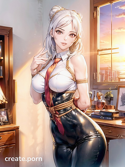 Red-Eyed Ash-Haired Beauty in Front View Hentai Ecstasy