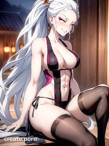Blushing Mischievously at Night – Daki's Demon Form in Seductive Hentai Images