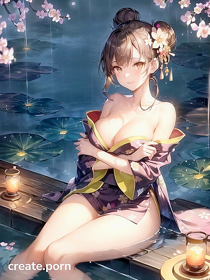 Cherry Blossom Scented Pondside Seduction in hentai AI Porn