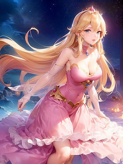 Princess Peach's Waist-Length Seduction in Super Mario Bros Hentai AI Picture