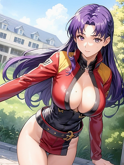 Misato from Evangelion in Seductive Front View Waist Shots for Hentai Pleasure