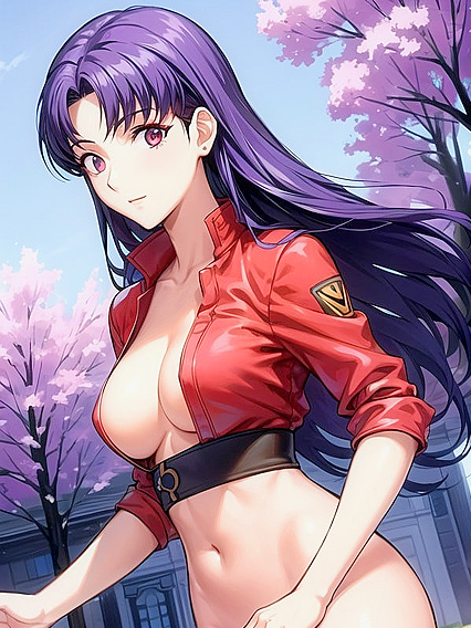 Misato from Evangelion Enjoying  Ecstasy in a Seductive Waist Shot Hentai Image