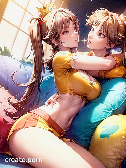 Cute Pigtails and Light Brown Skin Picture on the Couch in Hot Hentai Images