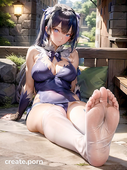 Feet Presented in Thigh-High Socks While Staring at You in Hentai Bliss