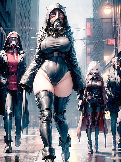 Rasty Wields Huge Revolver While Wearing Gas Mask in  Hentai Image