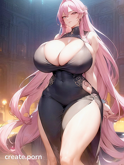 Winking Beauty in Casual Long Dress Stands Seductively for Hentai Thrills