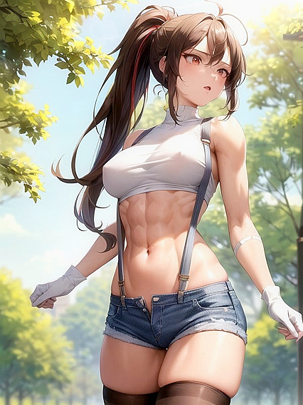 18-Year-Old Fit Babe in Red Suspenders Takes On Hot Hentai Picture