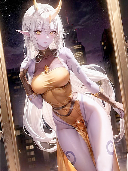 Urban Model Seductively Touches Her Face in Modern City Hentai Image