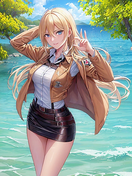 Sharp-Focused Solo Image by the Lake in  Hentai Picture