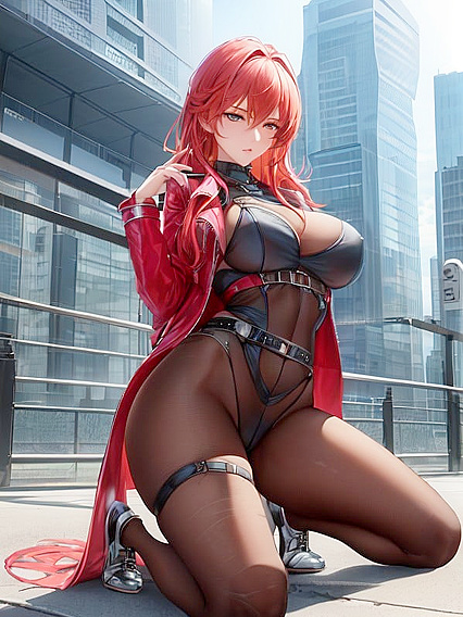 Kneeling Submissive in Modern Cityscape for  Hentai Pleasure