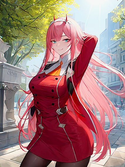 Zero Two from Darling in the Franxx Raises Her Arms for Sunlit Hentai Pleasure