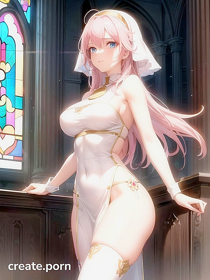 Cute Girl 18+ with Bangs Shows Off in Front View for Steamy Hentai Picture