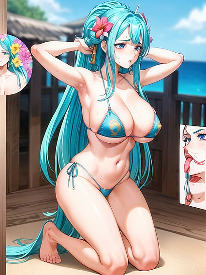 Kneeling with Arms Raised for  Hentai Cumshots