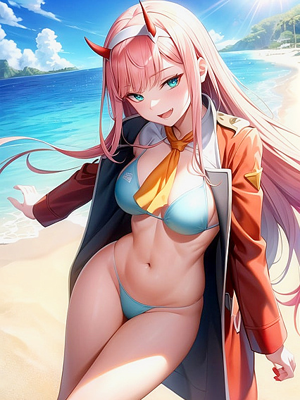 Bikini Babe on the Beach Stares Seductively at You in Steamy Hentai Picture