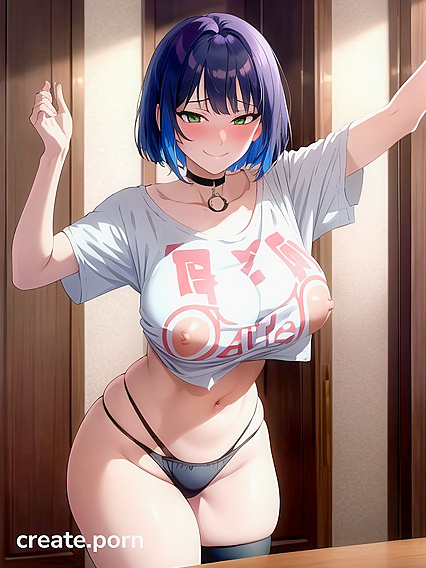 Bobcut Babe in Oversized T-Shirt Takes On Steamy hentai Picture