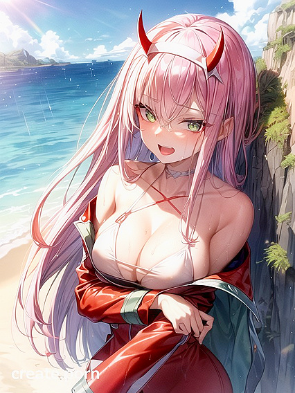 Zero Two from Darling in the Franxx Shows Off Her Large Breasts in Detailed Hentai Images