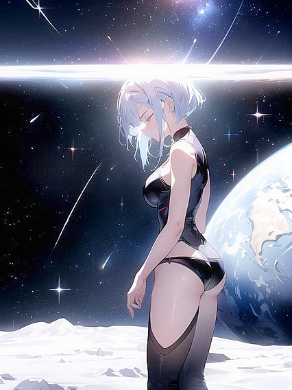 Standing Sad on the Moon – A Heart-Wrenching Hentai Journey with Earth in the Background