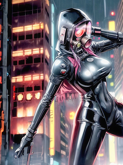 Waist-Up Cyberpunk Thrills with Armored Glove Seduction in hentai AI