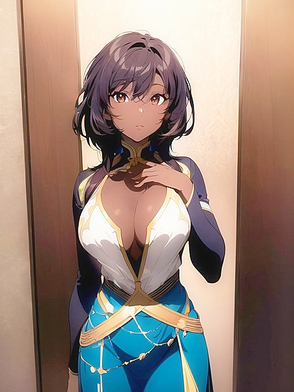 Detailed Close-Up of Busty Brunette with Dark Brown Skin in hentai Picture