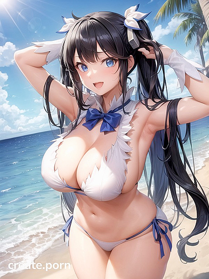 Cute Beach Babe with Massive Breasts in Steamy Hentai Picture