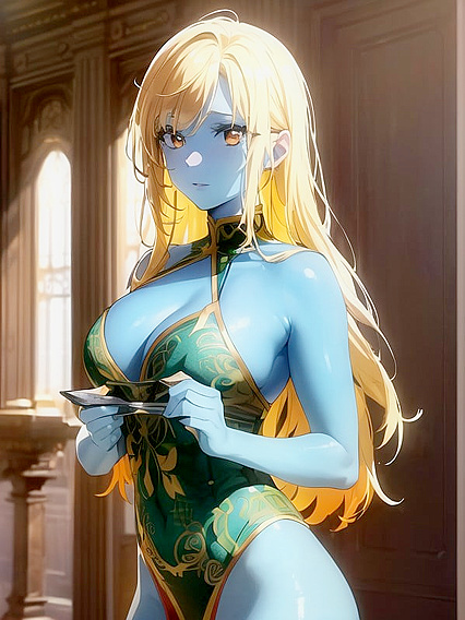 Blonde Babe's Busty Close-Up in Seductive Hentai Picture