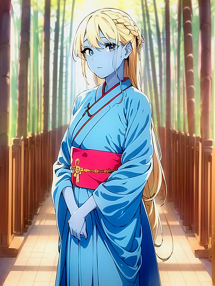 Standing Braided Babe Shows Off Her Busty Glamour in Hentai AI Picture