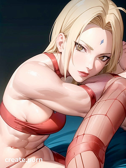 Muscular Babe in Red Panties and Fishnets Enjoys Steamy Hentai Picture