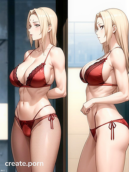 Muscular Guy Stands in Red Lace Panties for Sensual Hentai Picture