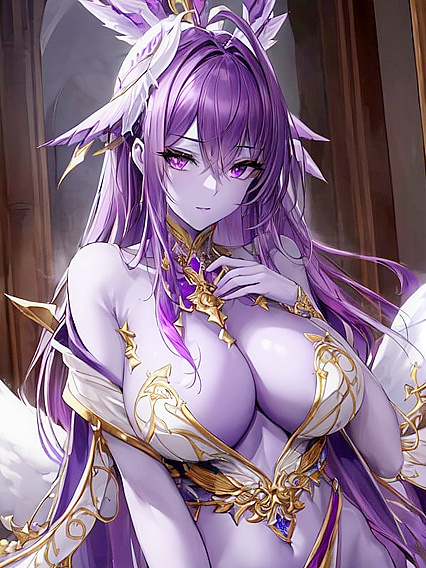 Front View Purple-Skinned Beauty in Ecstatic Hentai Pleasure