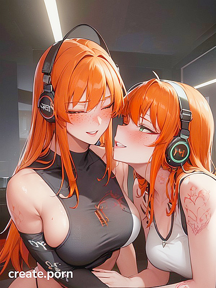 Ginger Beauty with Green Eyes Enjoying Intimate hentai Moments with Two Lovers