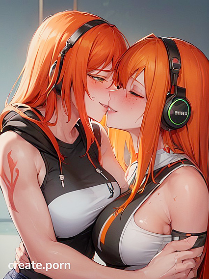 Girl 18+s with Tattoos and Headphones Share  Kisses in Steamy Hentai Picture