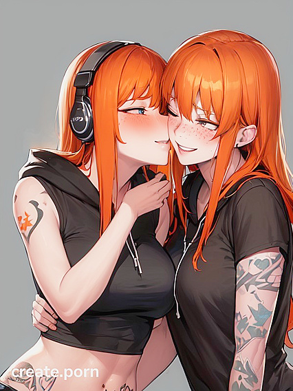 Ginger Girl 18+s with Long Legs Enjoy  Kisses in hentai AI Picture