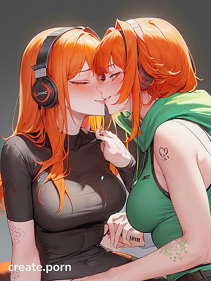 Mischievously Smiling and Blushing in Headphones and Jeans Hentai Image
