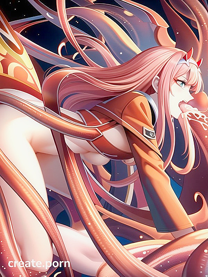 Cute Girl 18+ Enjoying Tentacle Pleasure in Seductive Side View Hentai Image