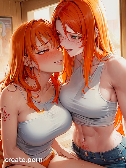 Mischievous Green-Eyed beauty With Tattoos Smiles and Blushes in Steamy Hentai Picture