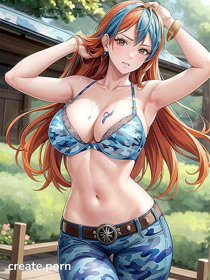 Nami from One Piece Rocks Large Breasts in Blue Camo Bra Hentai Picture
