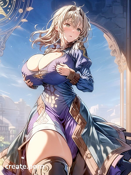 Violet Evergarden's Full Body in Anime-Accurate Blue Dress, Hands Crossed Under Massive Tits