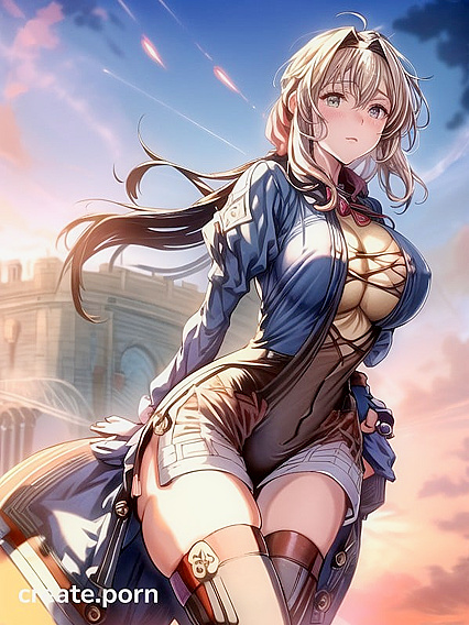 Violet Evergarden in Her Iconic Blue Dress Displays Stunning Curves in Steamy Hentai Images