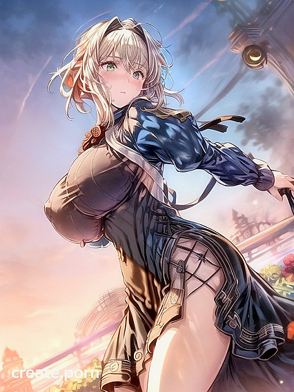 Violet Evergarden's Massive Breasts in Her Iconic Blue Dress for Front-Facing Hentai Pleasure