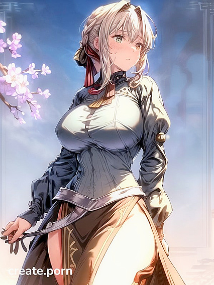 Violet Evergarden's Perfect Hourglass in Dark Blue Dress for Steamy Hentai Moments