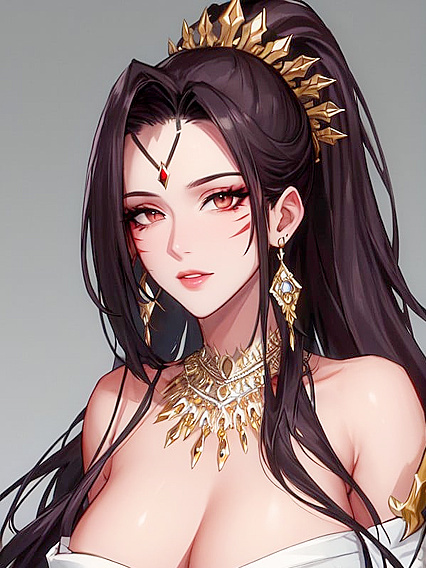 Ponytailed Beauty with Jewelry and Earrings in Seductive Hentai Picture