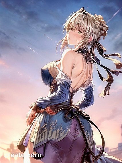 Violet Evergarden's Massive Tits in Her Iconic Blue Dress for Hot Hentai Picture