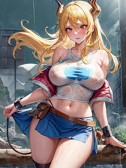 Glowing Eyes and Exposed Navel in Graphic Tee Hentai Images