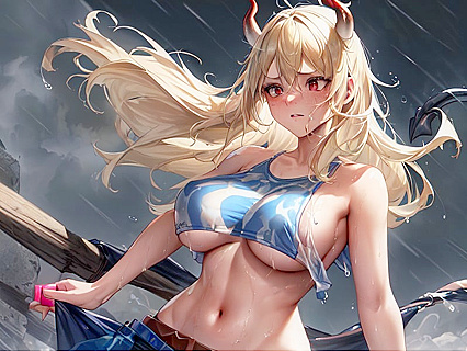 Glowing-Eyed Beauty with Freckles Drenched in Wet Clothes Hentai Pleasure