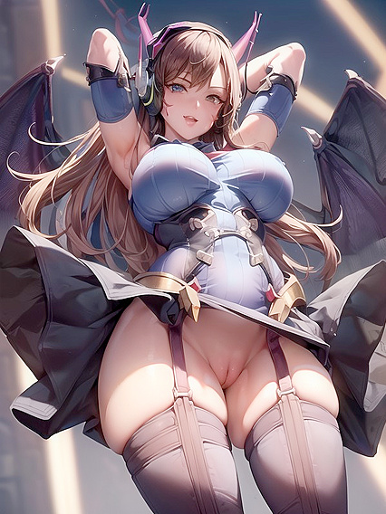 Blue-Eyed Beauty in Tailcoat Teased with Arms Raised inSTEAMY Hentai Picture