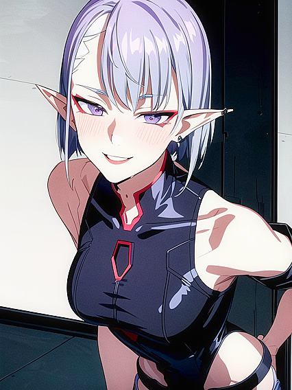 Cyberpunk Lucy with Elf Ears in Screen-Captured Hentai Ecstasy