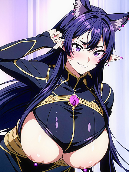 Skinny Girl 18+ with Purple Eyes Wears Fur Coat in Seductive Hentai Image