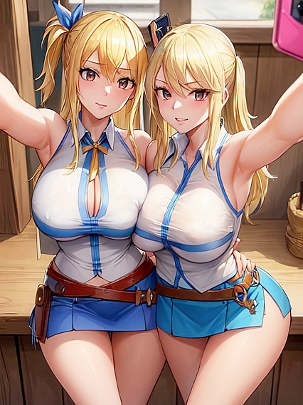 Lucy Heartfilia from Fairy Tail Takes Sexy Selfies While Girl 18+s cuddle in Hentai Bliss