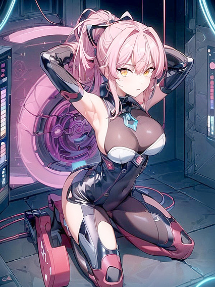 Kneeling With Arms Up on a Sex Machine for  Hentai Pleasure