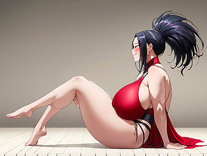 Momo Yaoyorozu's Wind-Swept Hairstyle and Massive Breasts in Hentai AI Picture